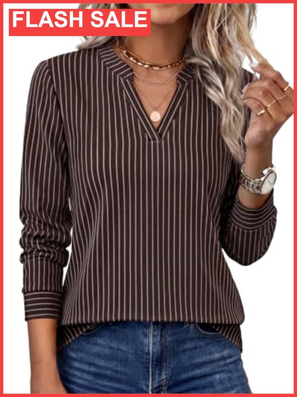 Womens V-Neck Long Sleeve Blouse Business Casual Top Polyester Spandex